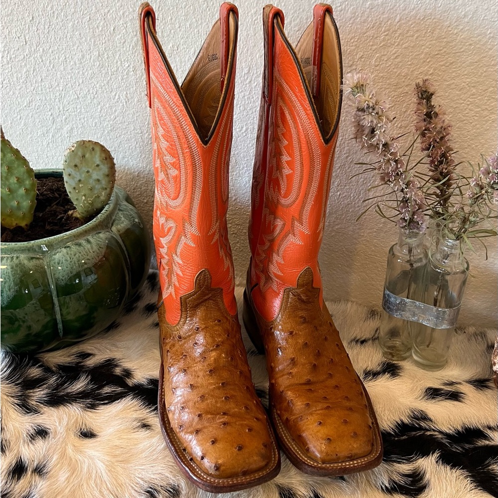 Anderson Bean Full Quill Ostrich Square Toe Boots Women’s Size 7 B Narrow